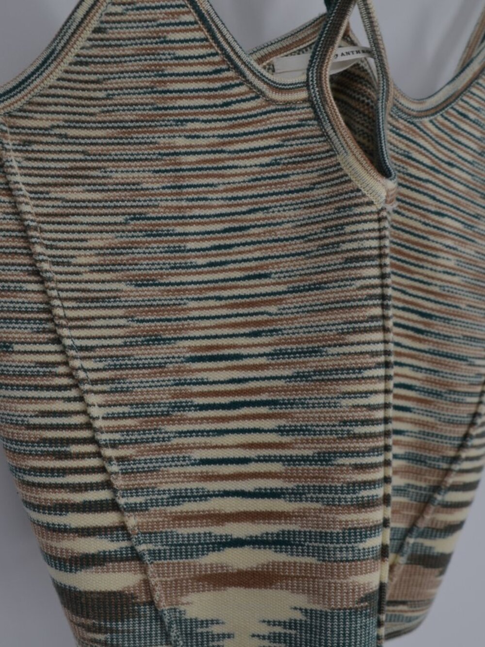 Anthropologie Striped Knit Crisscross Strap Crop Top Cream Green Brown S - Picture 4 of 7